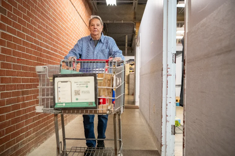 Stocked shelves in the SWES food pantry